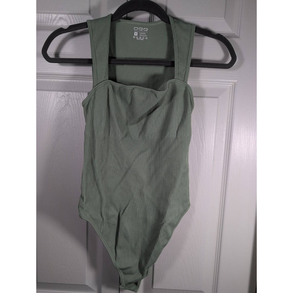 OQQ Green Ribbed Bodysuit Women's Size M NWOT